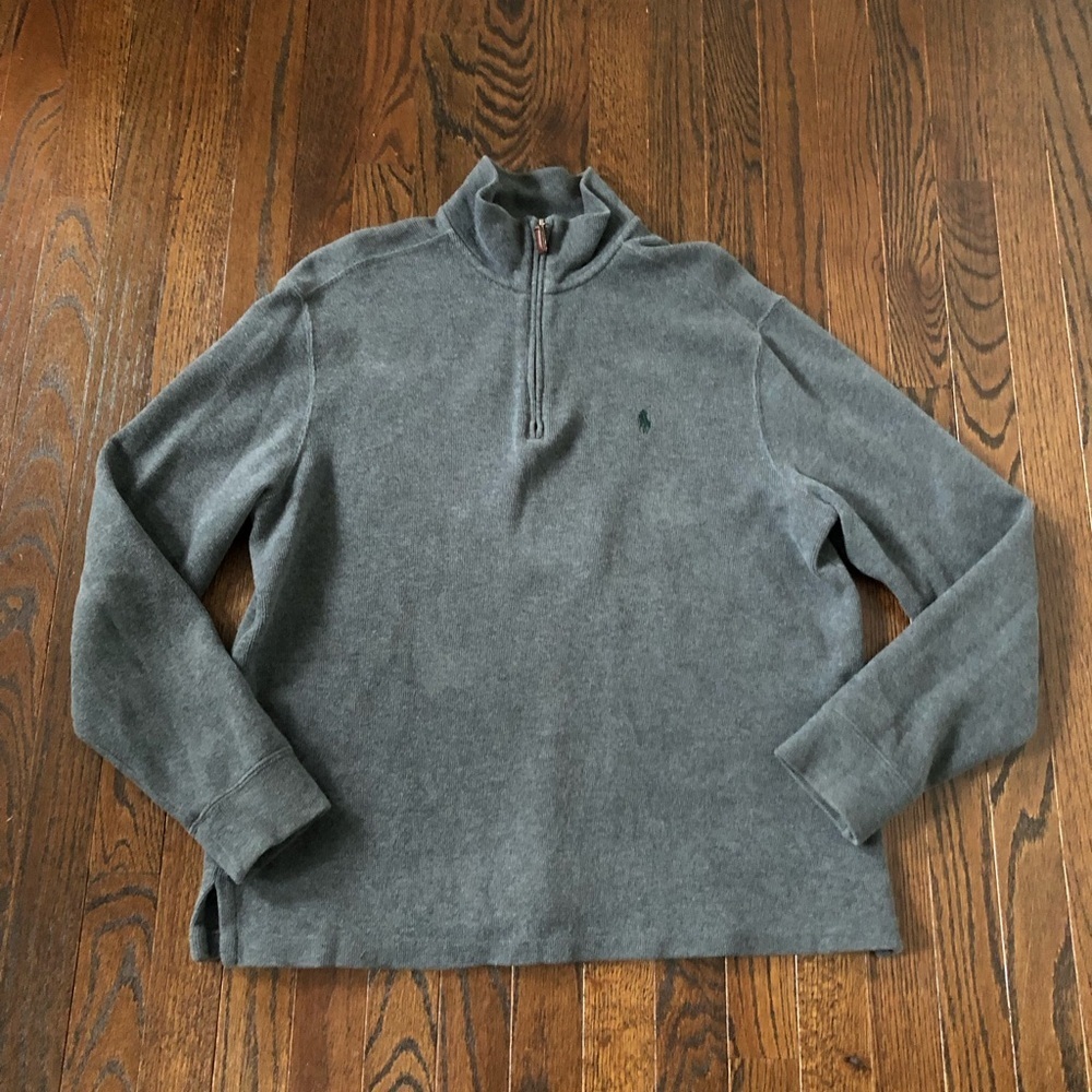 Polo Ralph Lauren Men’s M Dark Charcoal Cotton 1/4 Zip Long-Sleeve Sweater VGUC!